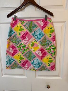 Lilly Pulitzer Bright Pink Multi-Print Patchwork Skirt